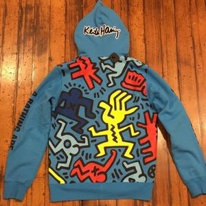 Bape Heith Haring shark zip up hoodie S,M,L